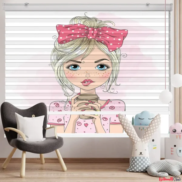 پرده چاپی طرح دختر کارتونی با پاپیون