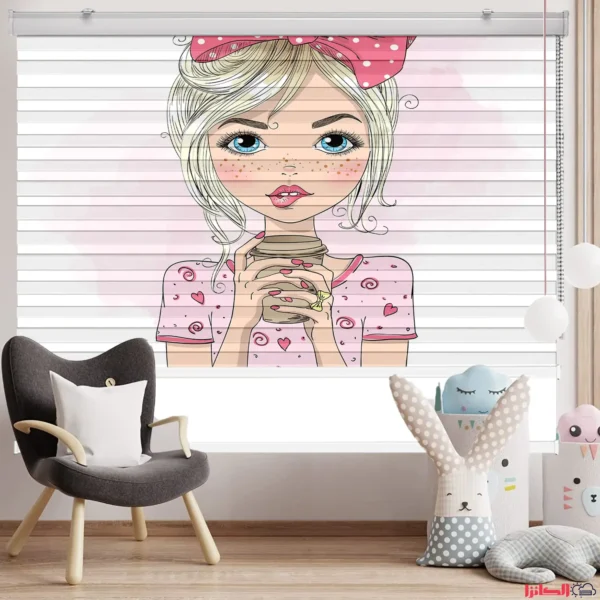 پرده چاپی طرح دختر کارتونی با پاپیون