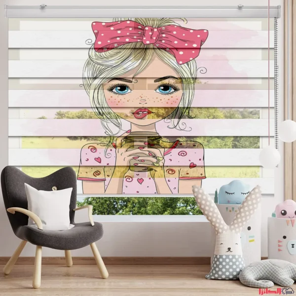 پرده چاپی طرح دختر کارتونی با پاپیون