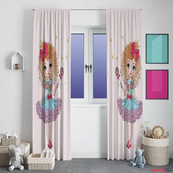 پرده پانچ چاپی دخترانه سبک کارتونی