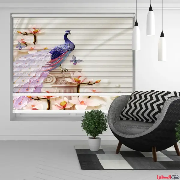 پرده چاپی طرح هنری طاووس رنگین
