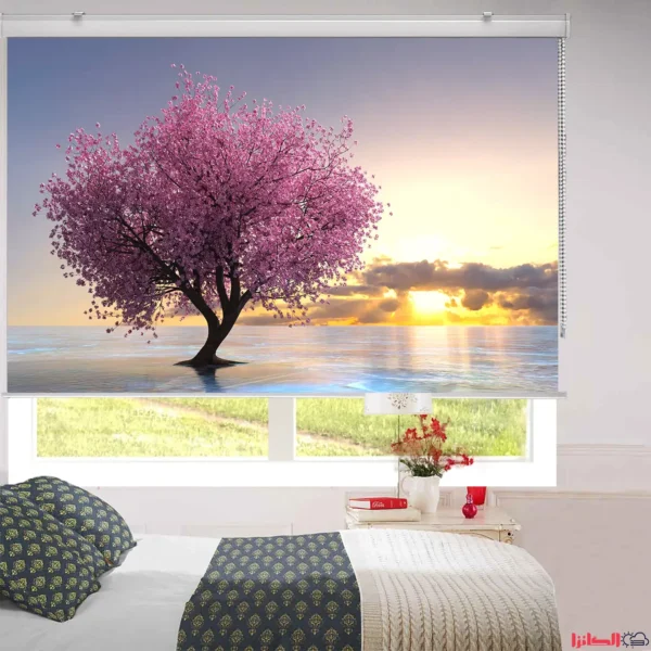 پرده چاپی طرح شکوفه گیلاس و غروب آفتاب