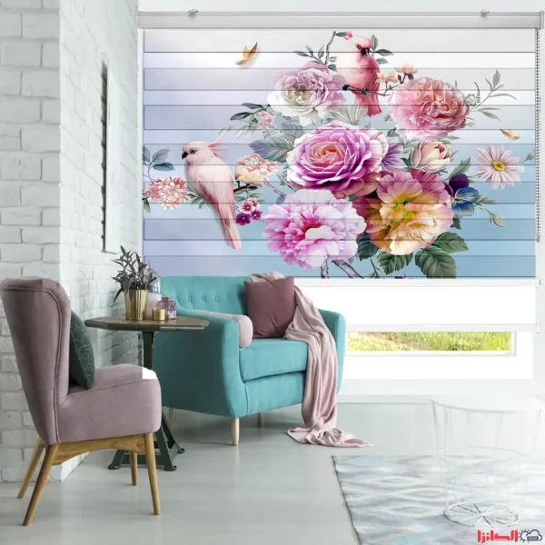 پرده چاپی طرح بوم نقاشی پرندگان و گل‌ها