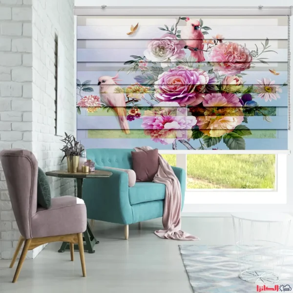 پرده چاپی طرح بوم نقاشی پرندگان و گل‌ها